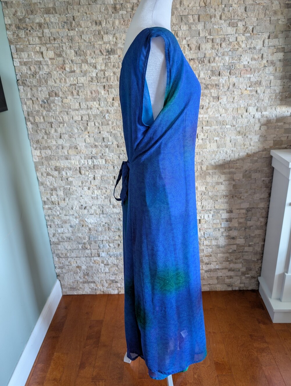 Rima Reversible Blue Tropical Maxi Dress Tie Back Beach Cover Up Boho Resortwear - Picture 7 of 15